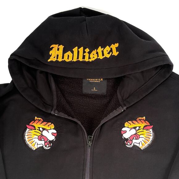 Y2K Hollister Hoodie Mens S Black Skater Street Grunge Hooded Sweatshirt Punk 90 - Picture 3 of 9